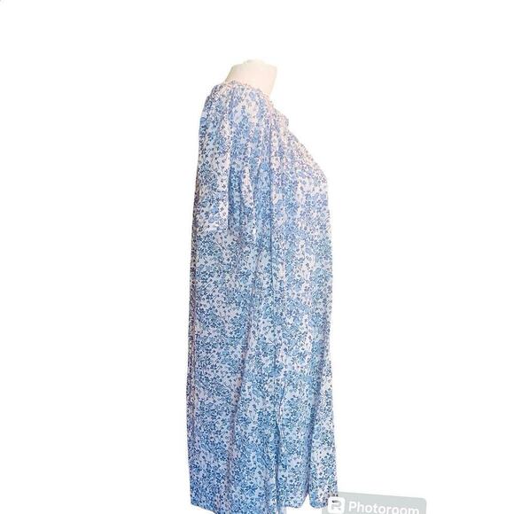 H&M Women's Size XS Off the Shoulder Pull Over Dress Blue White Floral Relaxed - Picture 2 of 6